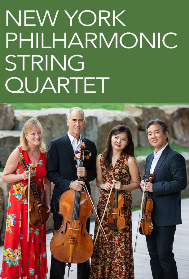 New York Philharmonic String Quartet members dressed with string instruments.