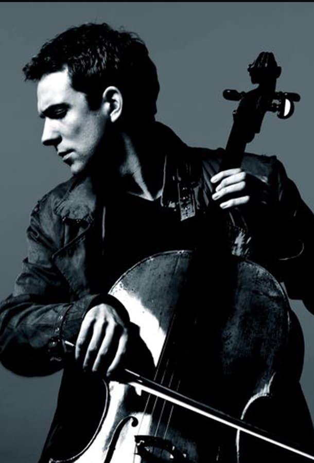 Johannes Moser is featured in a black and white photo of him playing the cello, looking past his right shoulder with an expression of concentration.