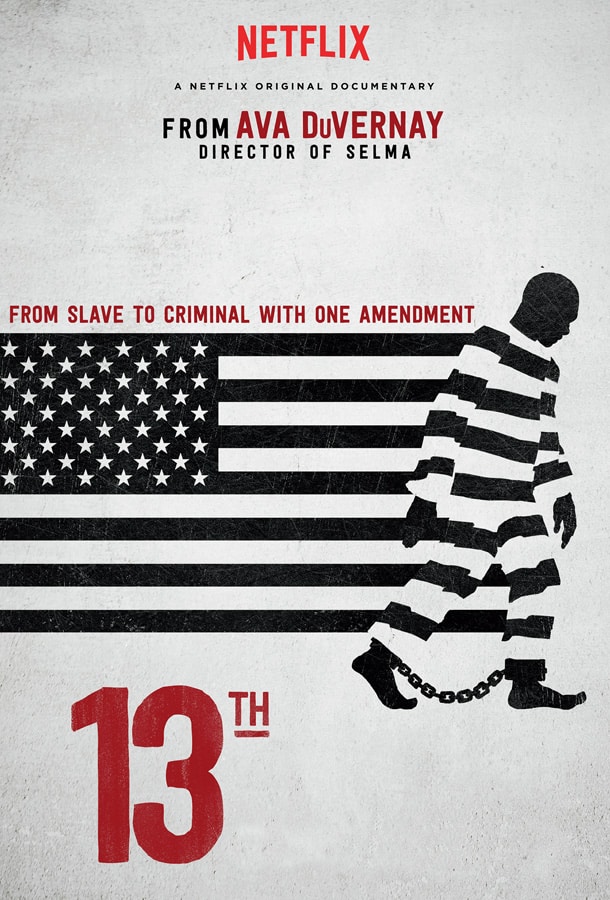 13th Poster featuring American flag and a prisoner.