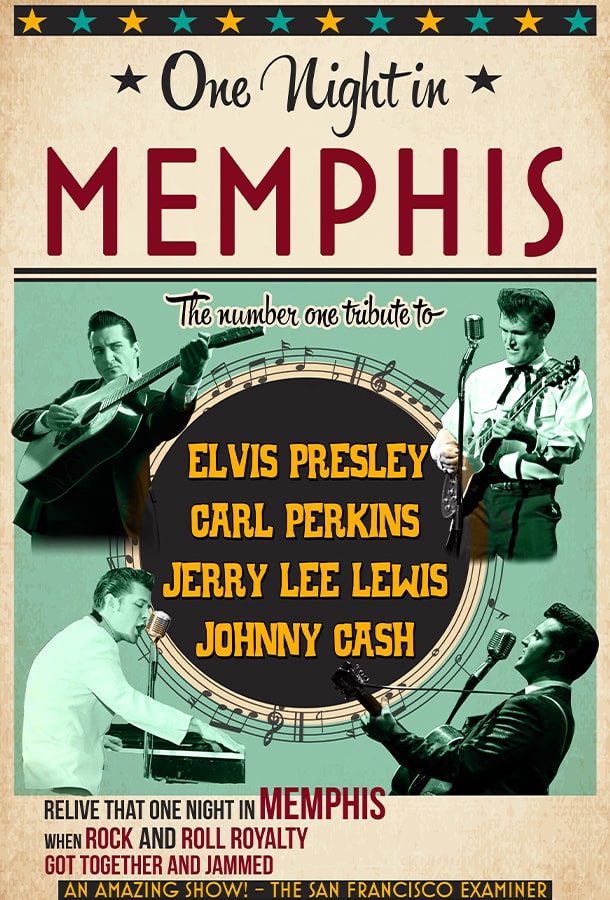 One Night in Memphis poster featuring Presley, Perkins, Lewis and Cash