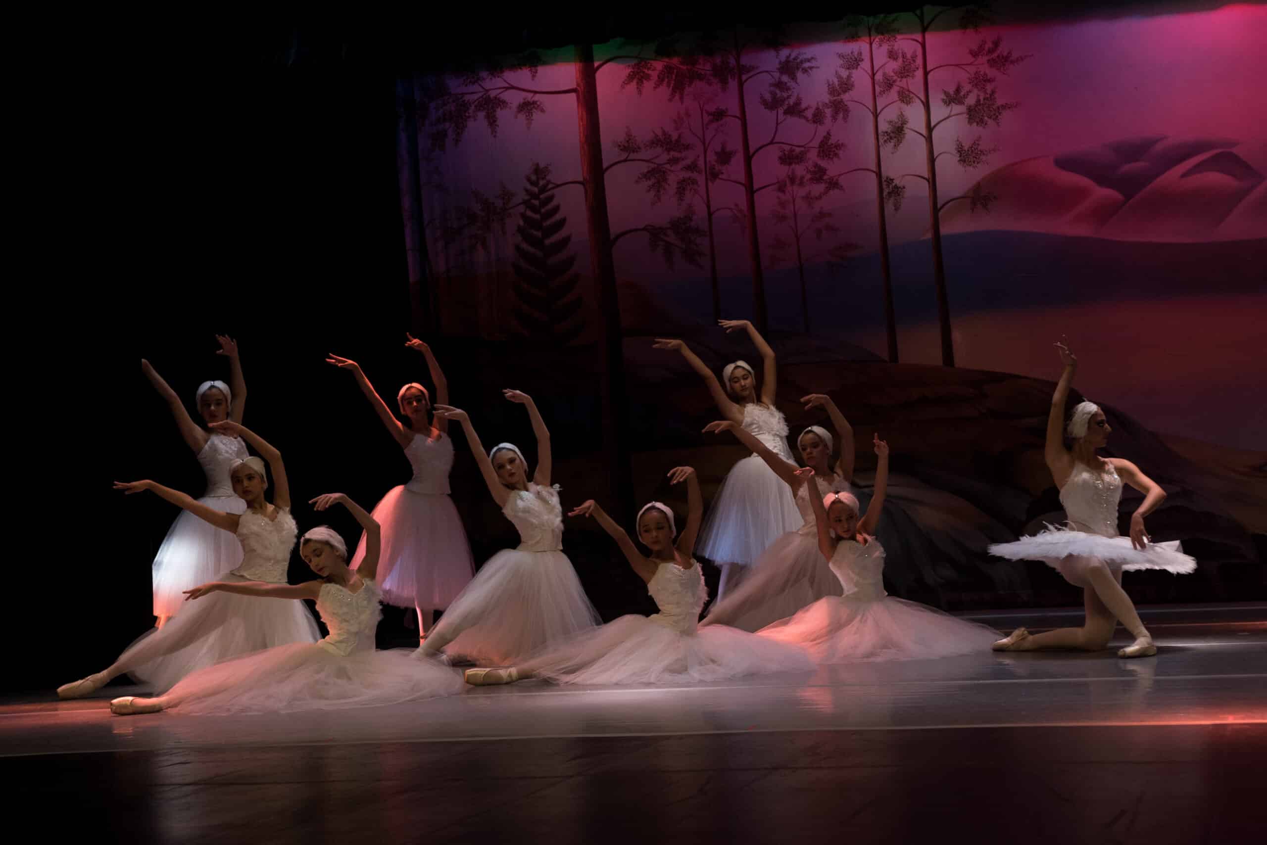 Paris Ballet ensemble on stage with arms up.
