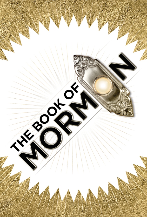 THE BOOK OF MORMON burst logo with door bell.