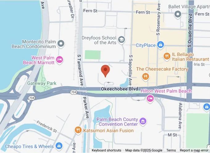 map of downtown West Palm Beach that includes the Kravis Center.