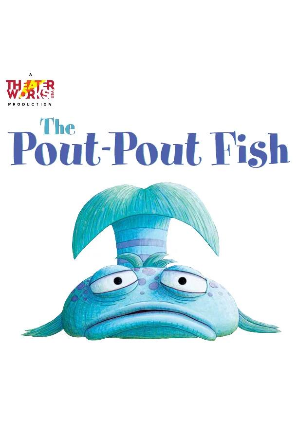 Text reads "The Pout-Pout Fish" in blue with the image of a very sad turquoise fish underneath looking deflated.