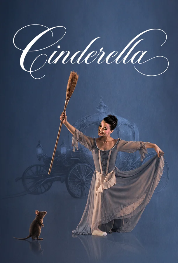 Text reads "Cinderella" with Cinderella curtseying to a mouse while holding a broom.