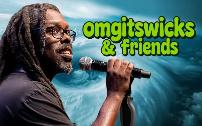 OMGitsWicks performs with a microphone in promotional images for OMGitsWicks & Friends.
